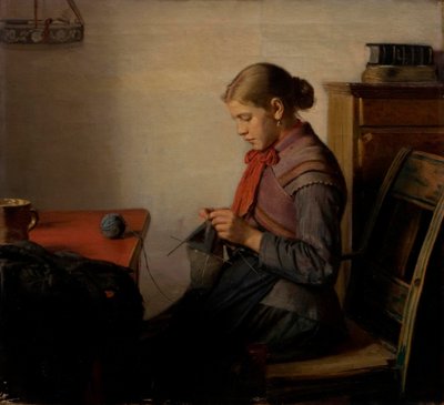 Skagen girl, Maren Sofie, knitting by Michael Peter Ancher